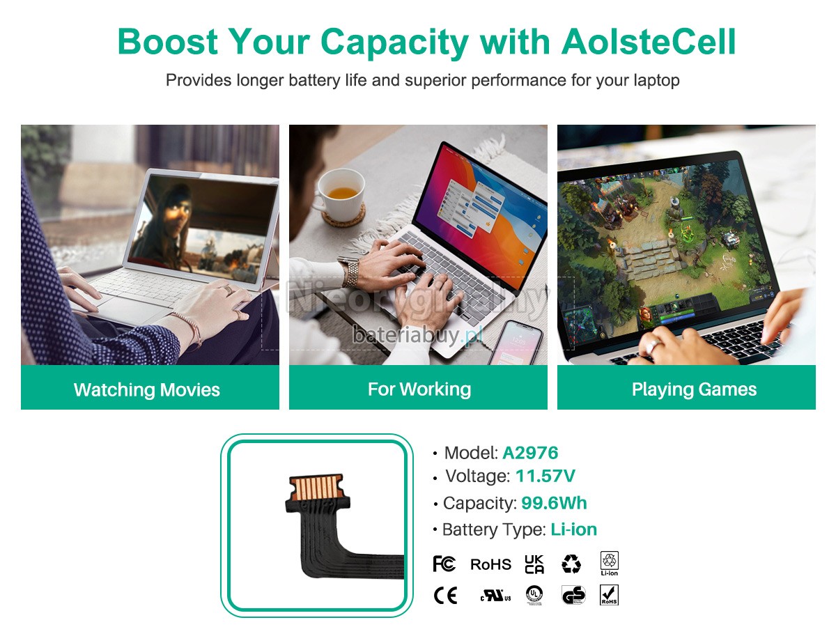 Apple MacBook Pro 16-inch M3 Pro Late 2023 A2991 EMC 8408 bateria